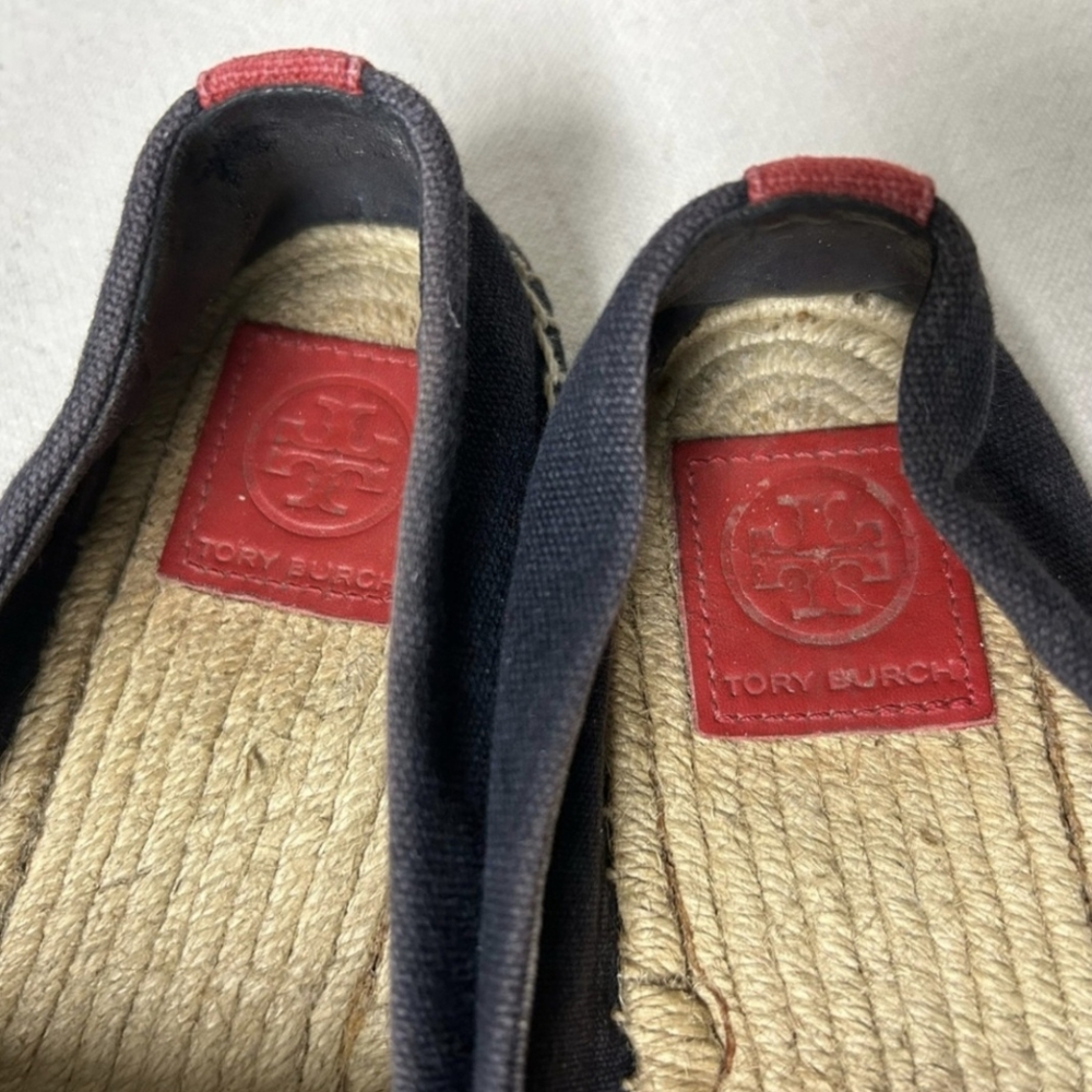 Tory Burch Weston Espadrille Women’s 6 Navy Blue Canvas Red Logo Slip On Shoes - Picture 6 of 9